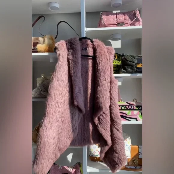 Love Token Mauve Angora Fur Vest Jacket - Picture 11 of 12